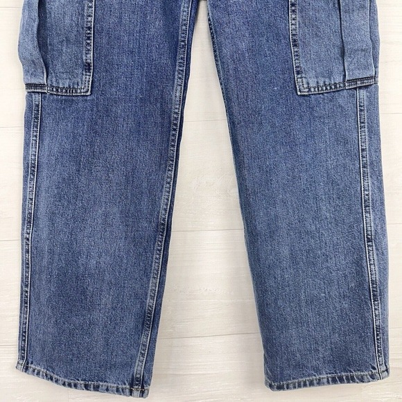 BDG Urban Outfitters Cargo Skate Jeans Women Sz 27 Blue Elastic Waist Wide Leg - Picture 5 of 16